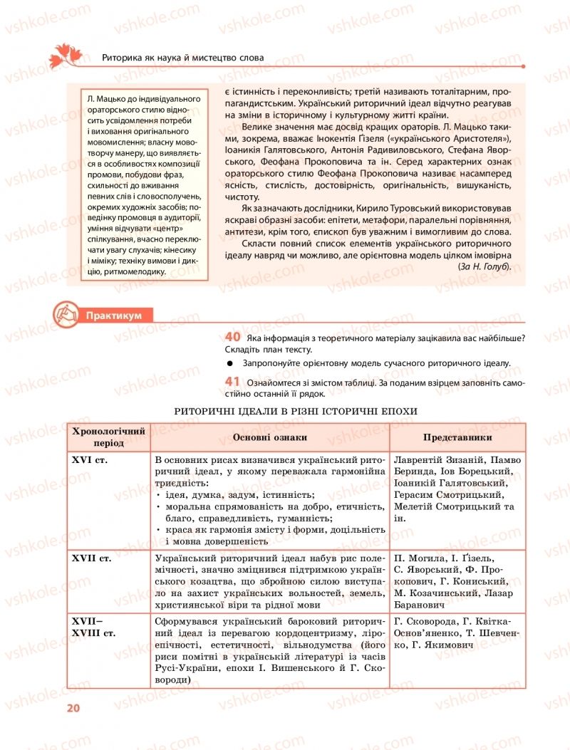 Страница 20 | Підручник Українська мова 11 клас С.О. Караман, О.М. Горошкіна, О.В. Караман, Л.О. Попова  2019