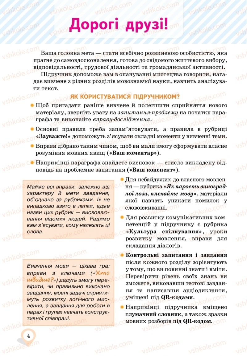 Страница 4 | Підручник Українська мова 11 клас А.А. Ворон, В.А. Солопенко 2019