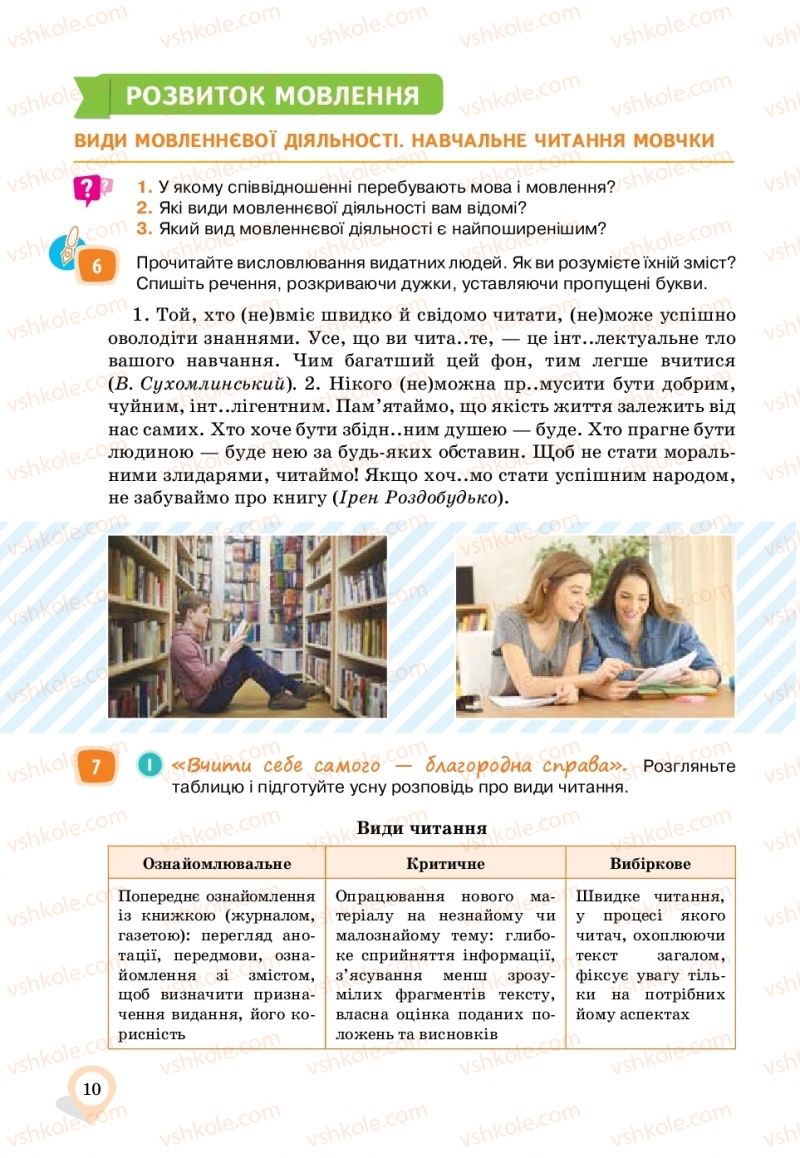Страница 10 | Підручник Українська мова 11 клас А.А. Ворон, В.А. Солопенко 2019
