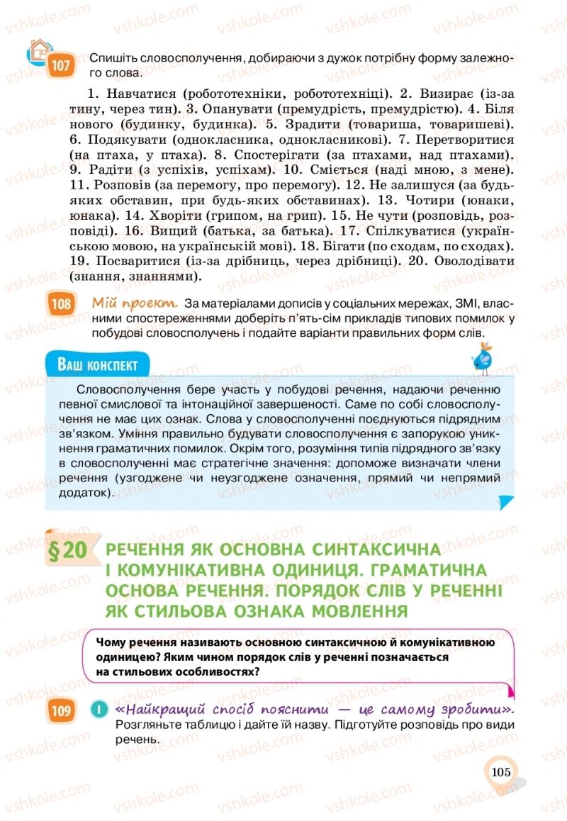 Страница 105 | Підручник Українська мова 11 клас А.А. Ворон, В.А. Солопенко 2019