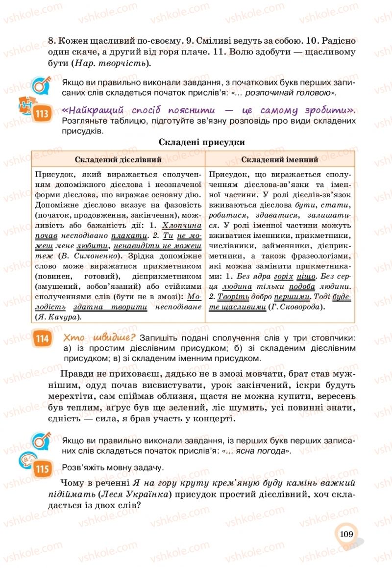 Страница 109 | Підручник Українська мова 11 клас А.А. Ворон, В.А. Солопенко 2019