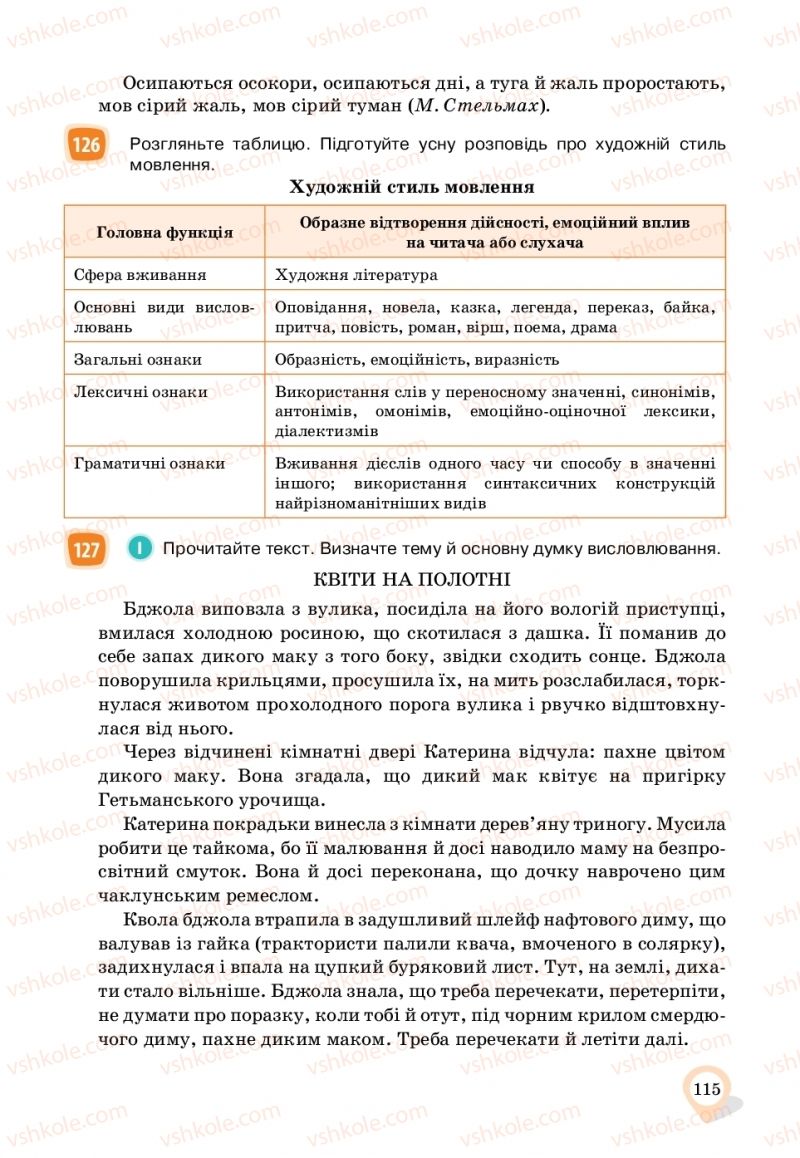 Страница 115 | Підручник Українська мова 11 клас А.А. Ворон, В.А. Солопенко 2019
