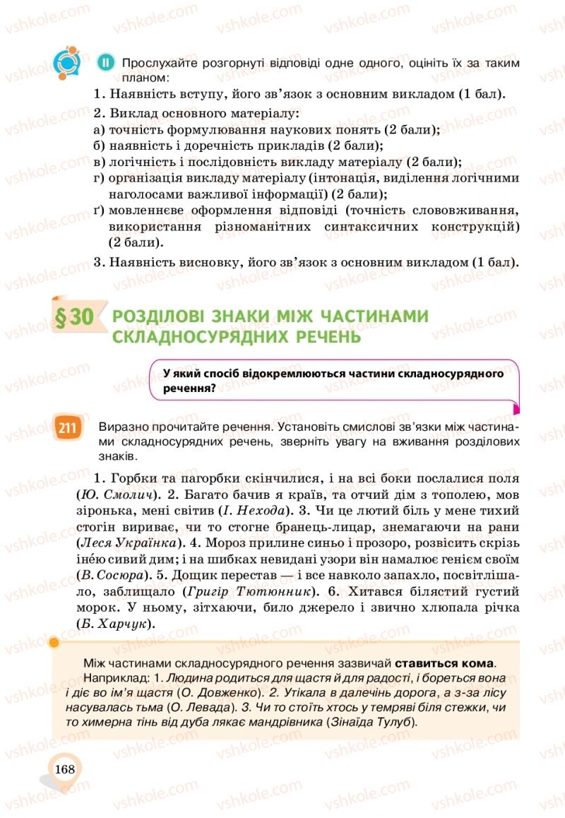 Страница 168 | Підручник Українська мова 11 клас А.А. Ворон, В.А. Солопенко 2019