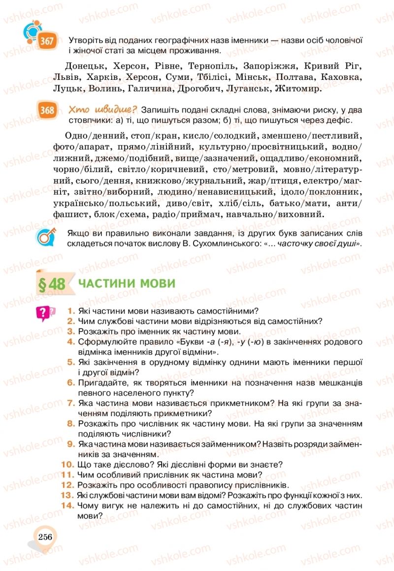 Страница 256 | Підручник Українська мова 11 клас А.А. Ворон, В.А. Солопенко 2019