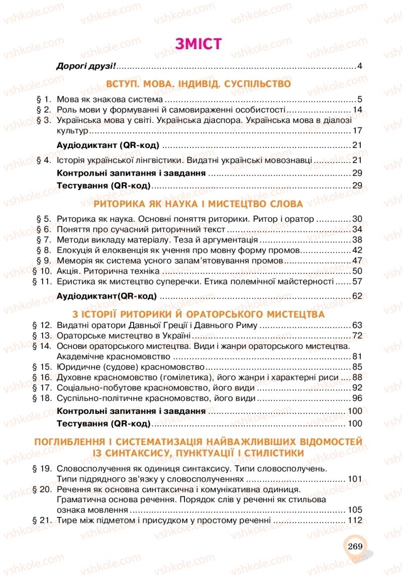 Страница 269 | Підручник Українська мова 11 клас А.А. Ворон, В.А. Солопенко 2019