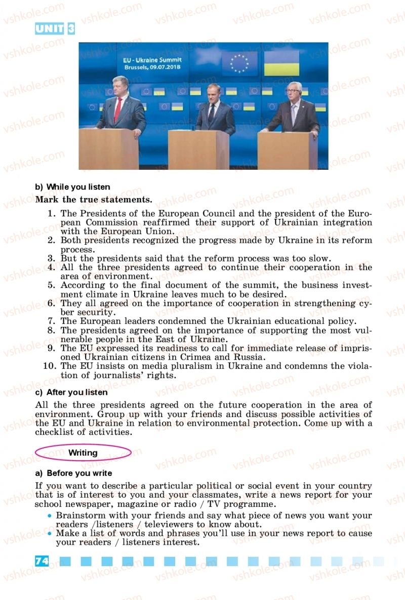 Страница 74 | Підручник Англiйська мова 11 клас Л.В. Калініна, І.В. Самойлюкевич  2019