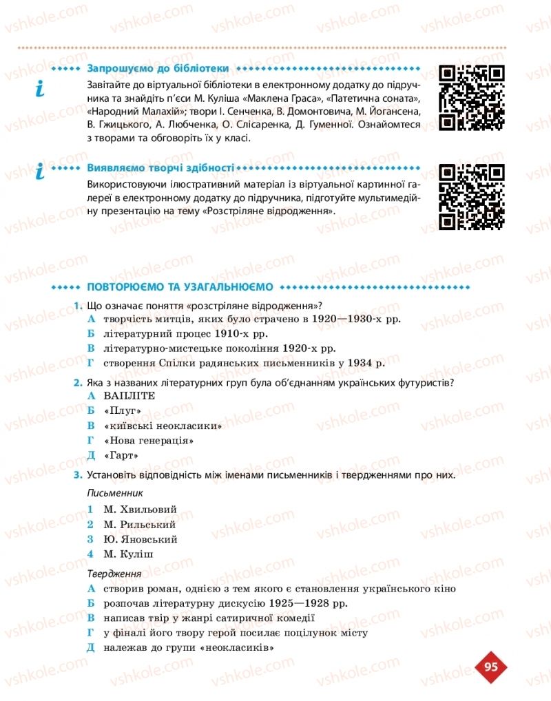 Страница 95 | Підручник Українська література 11 клас О.І. Борзенко, О.В. Лобусова 2019