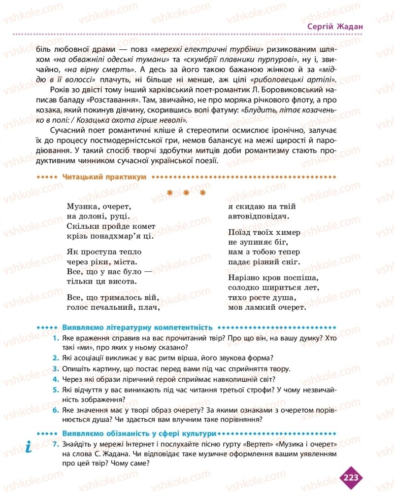 Страница 223 | Підручник Українська література 11 клас О.І. Борзенко, О.В. Лобусова 2019