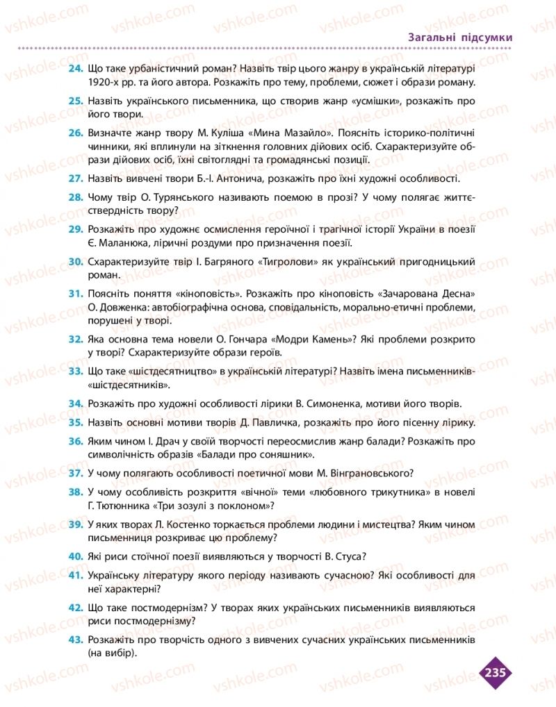 Страница 235 | Підручник Українська література 11 клас О.І. Борзенко, О.В. Лобусова 2019