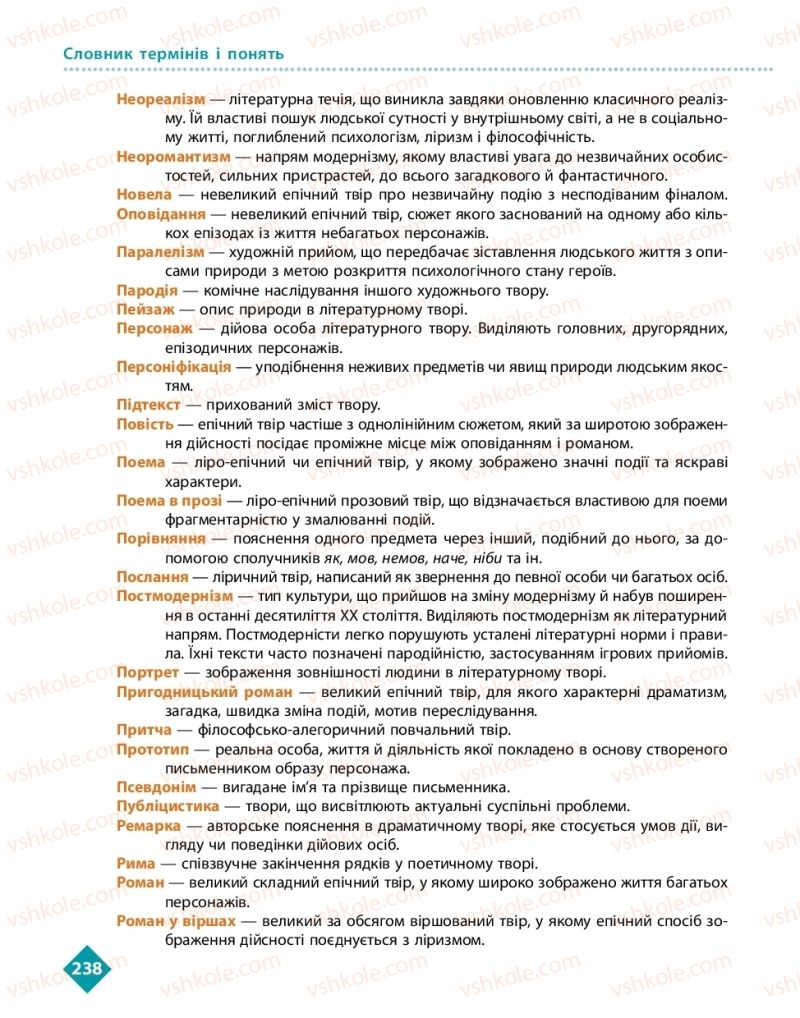 Страница 238 | Підручник Українська література 11 клас О.І. Борзенко, О.В. Лобусова 2019
