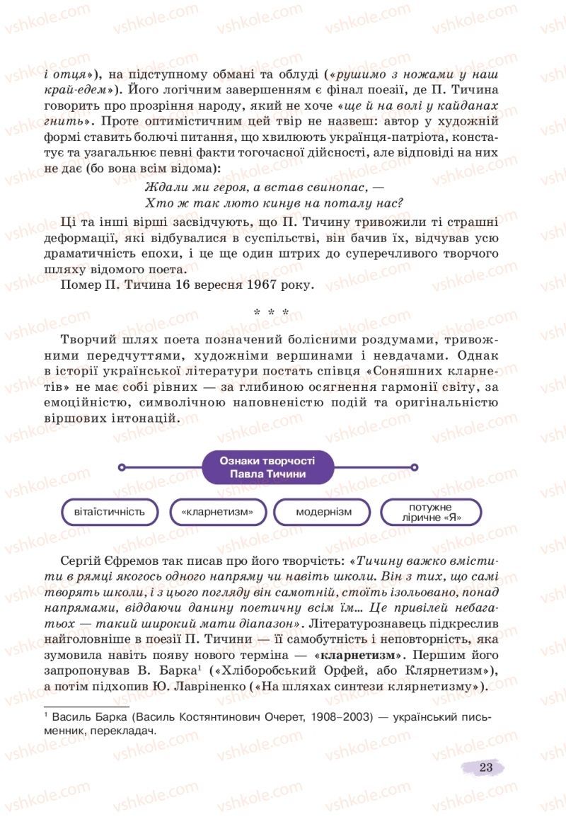 Страница 23 | Підручник Українська література 11 клас Л.Т. Коваленко, Н.І. Бернадська 2019