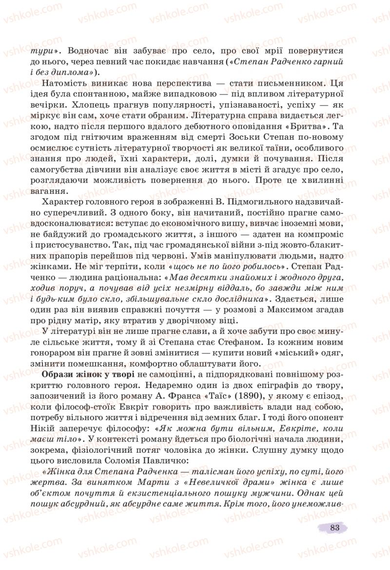 Страница 83 | Підручник Українська література 11 клас Л.Т. Коваленко, Н.І. Бернадська 2019