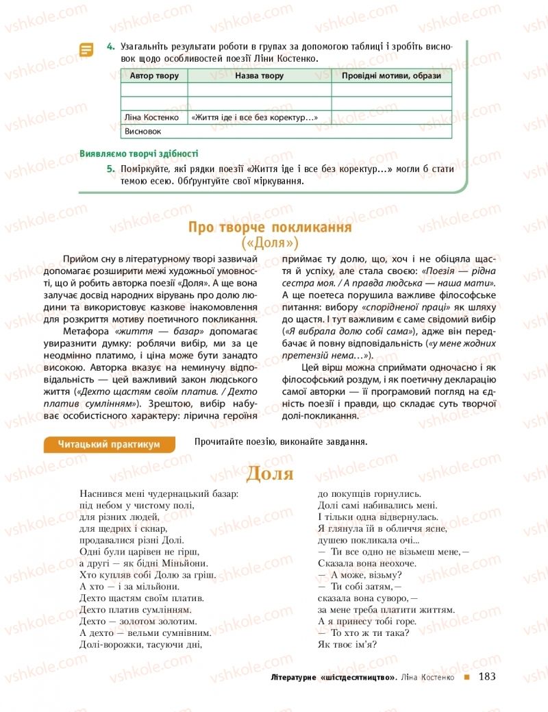 Страница 183 | Підручник Українська література 11 клас О.І. Борзенко, О.В. Лобусова 2019 Профільний рівень