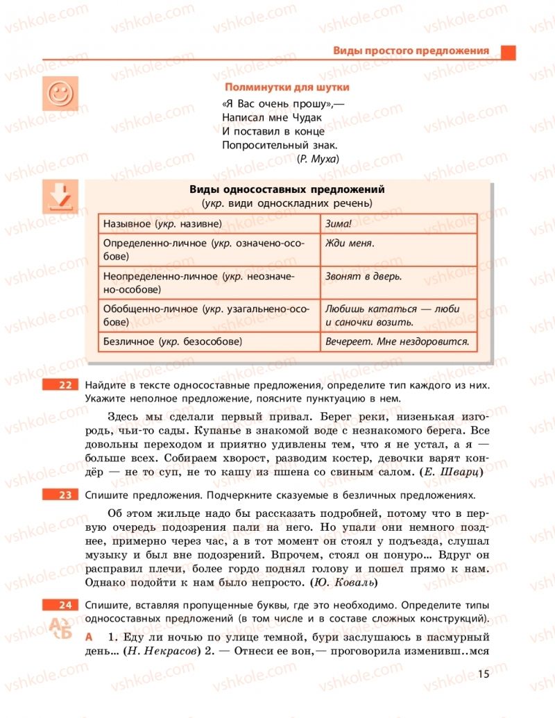 Страница 15 | Підручник Русский язык 11 клас Н. Ф. Баландина, Е. В. Зима 2019 7 год обучения
