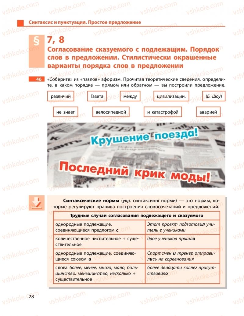 Страница 28 | Підручник Русский язык 11 клас Н. Ф. Баландина, Е. В. Зима 2019 7 год обучения