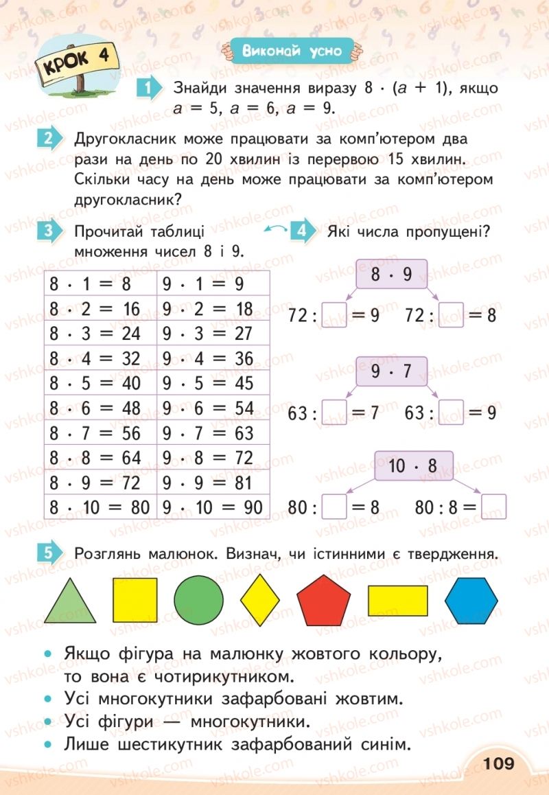 Страница 109 | Підручник Математика 2 клас В.Г. Бевз, Д.В. Васильєва 2019