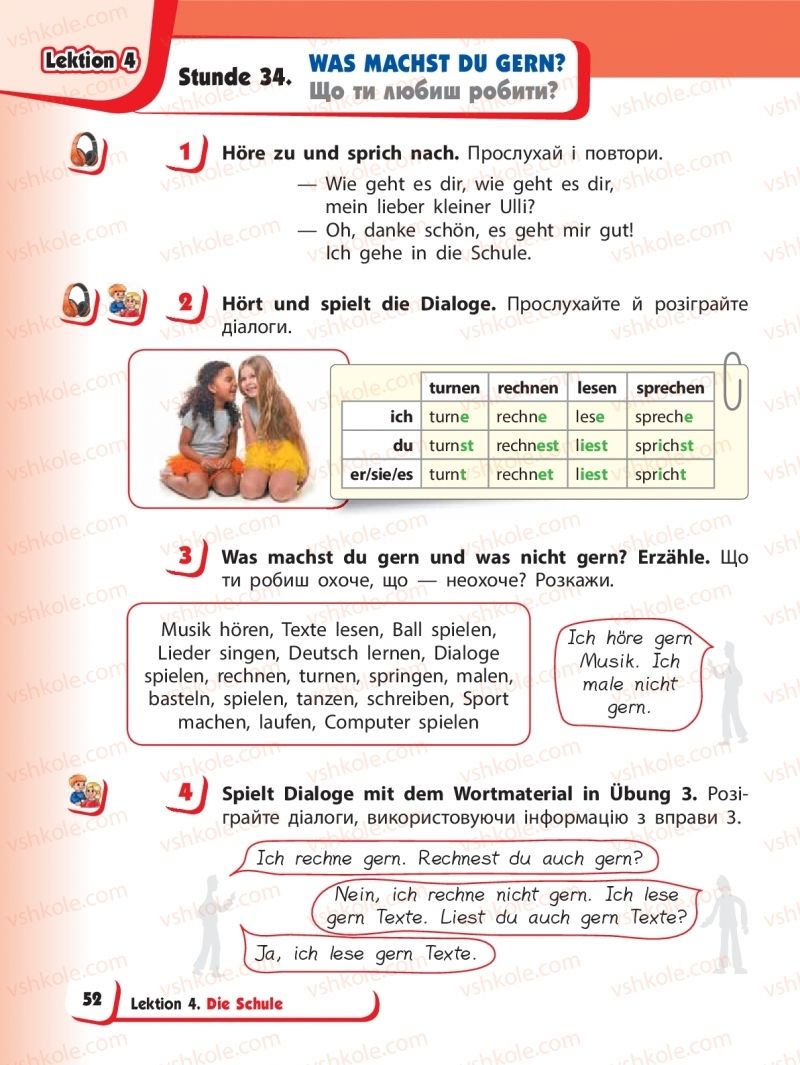Страница 52 | Підручник Німецька мова 2 клас С.І. Сотникова, Г.В. Гоголєва 2019