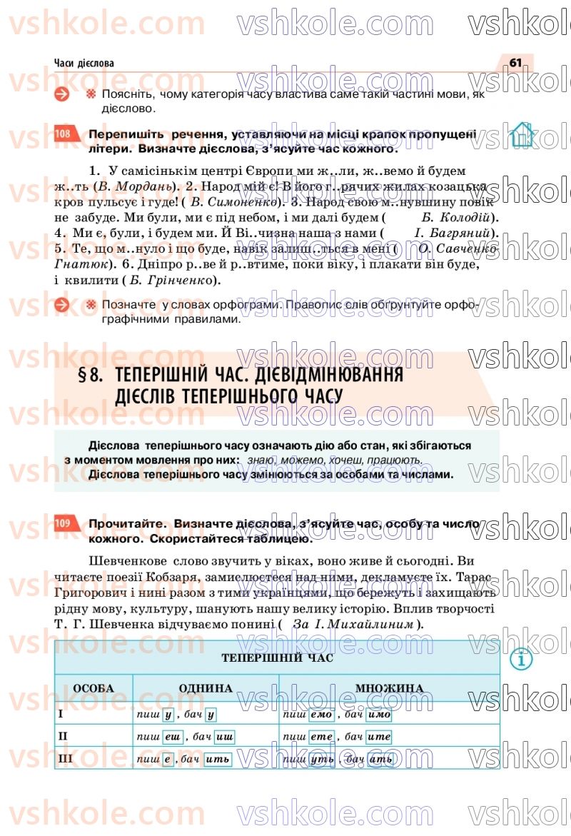 Страница 61 | Підручник Українська мова 7 клас О.П. Глазова 2020