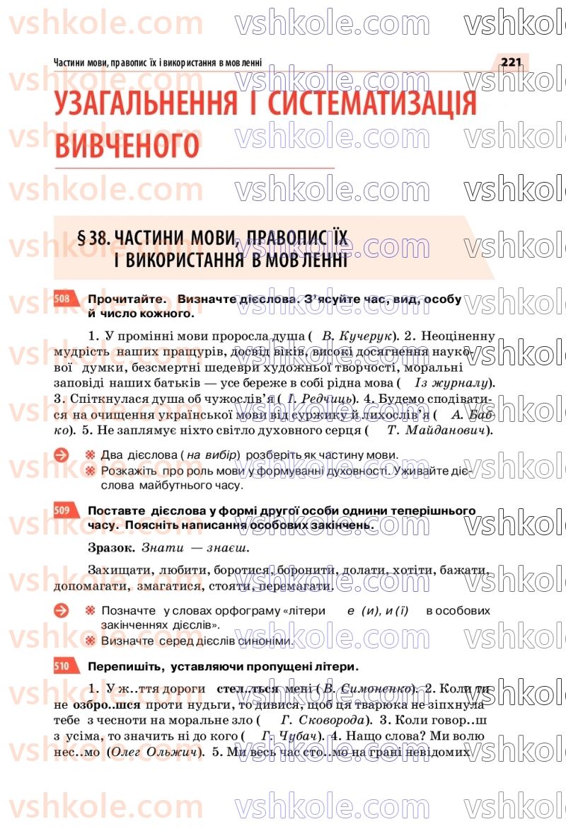 Страница 221 | Підручник Українська мова 7 клас О.П. Глазова 2020