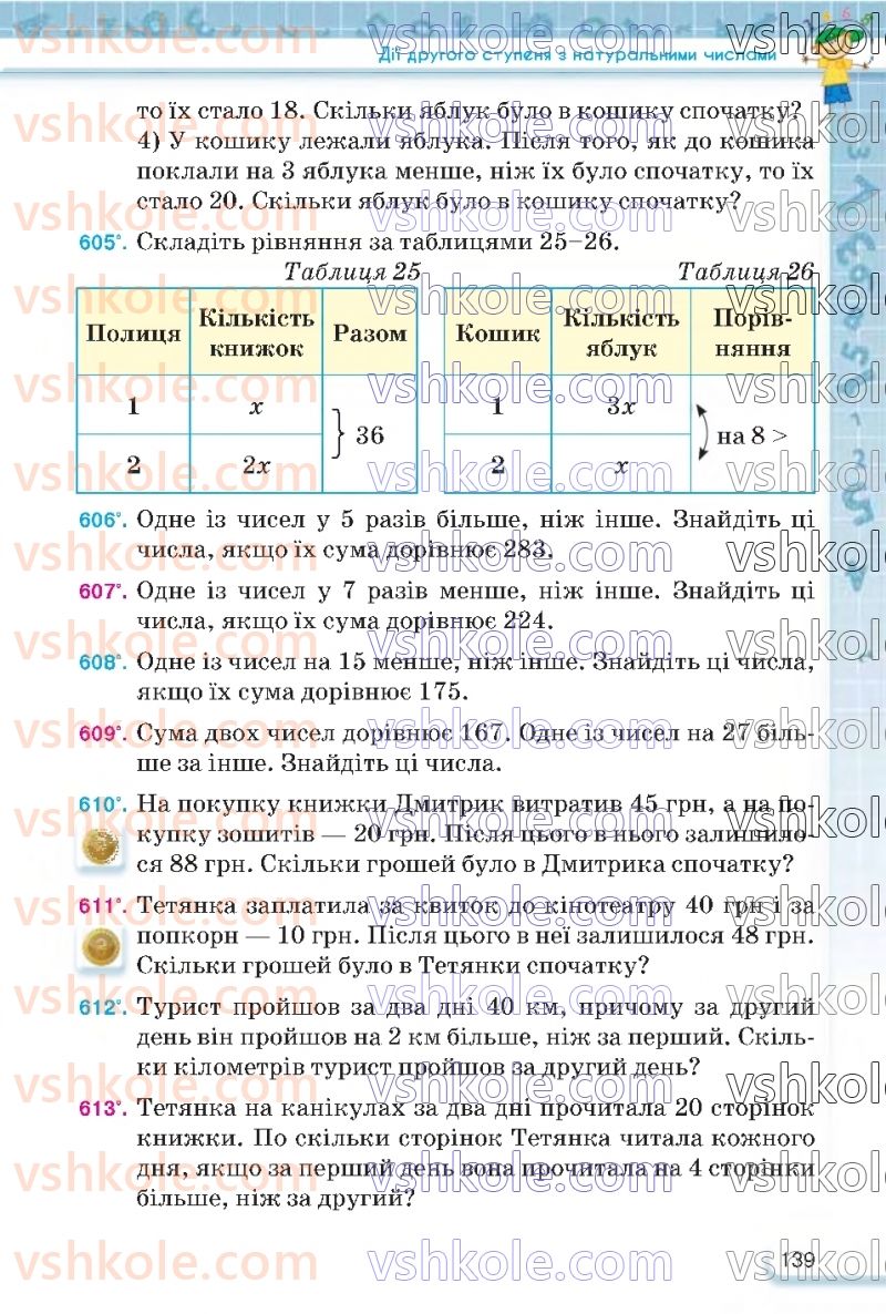 Страница 139 | Підручник Математика 5 клас Н.А. Тарасенкова, І.М. Богатирьова, О.П. Бочко 2022
