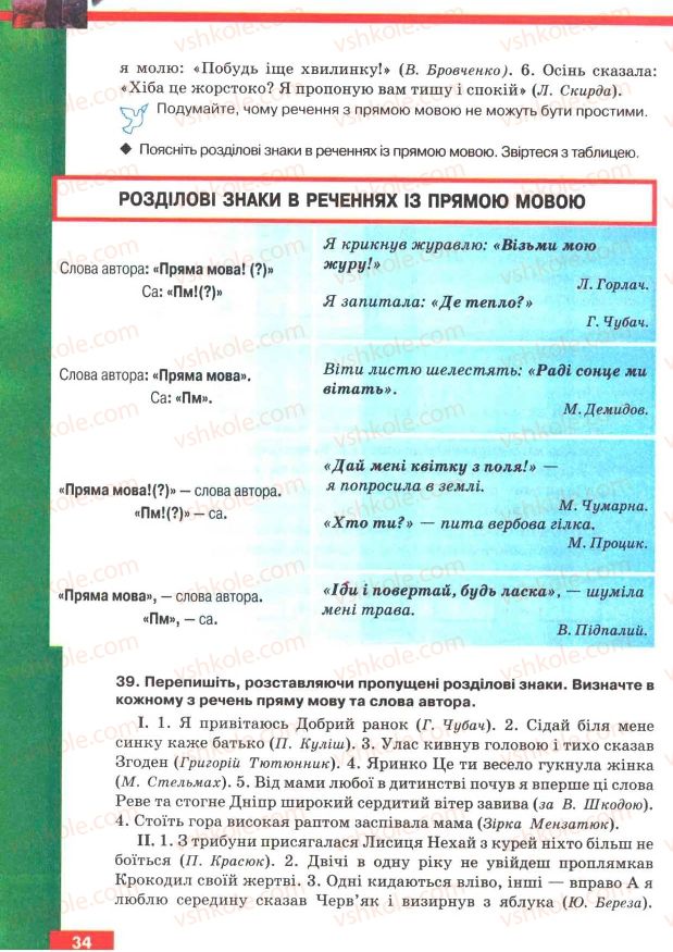 Страница 34 | Підручник Українська мова 7 клас О.П. Глазова, Ю.Б. Кузнецов 2007