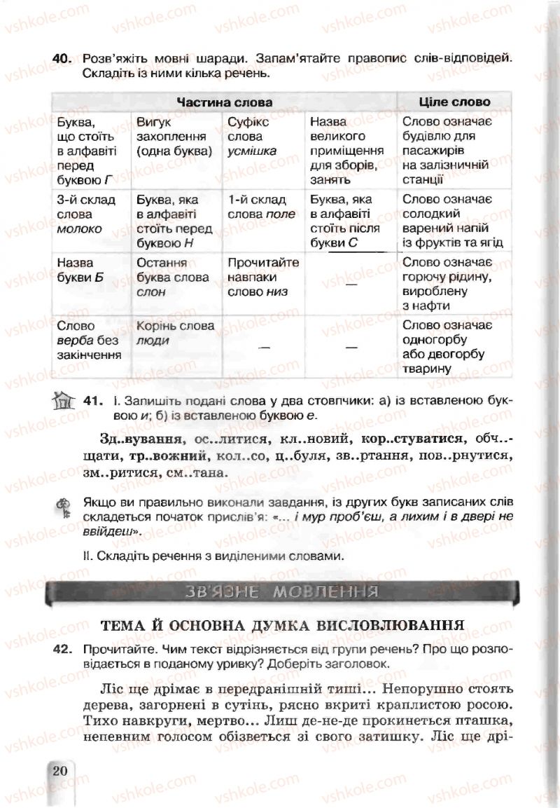 Страница 20 | Підручник Українська мова 5 клас А.А. Ворон, В.А. Солопенко 2013