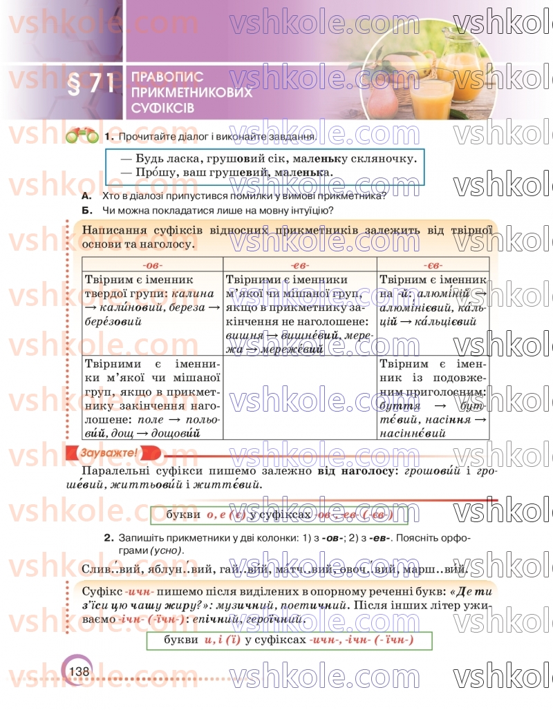 Страница 138 | Підручник Українська мова 6 клас О.М. Авраменко 2023