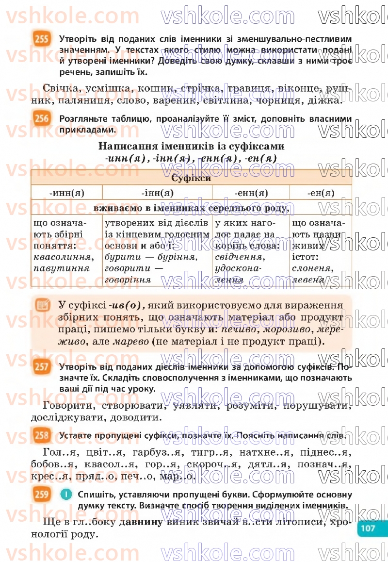 Страница 107 | Підручник Українська мова 6 клас Н.Б. Голуб, О.М. Горошкіна 2023