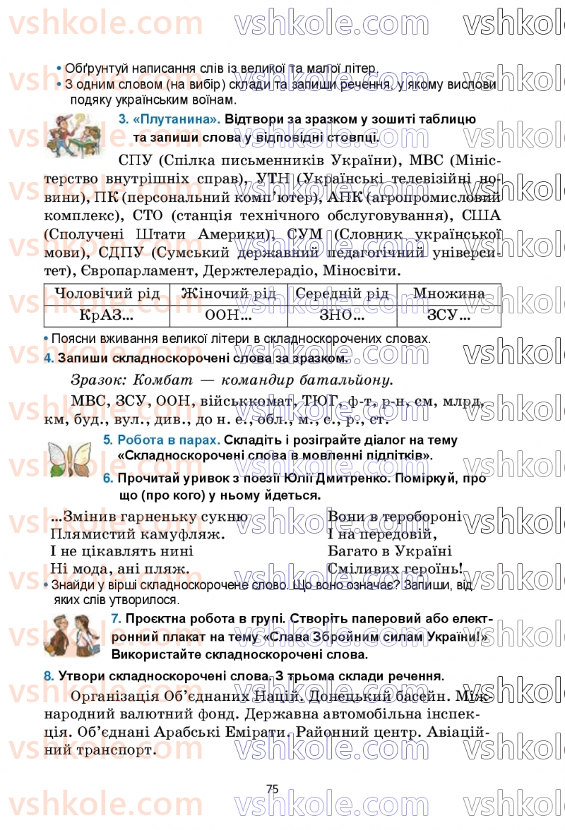 Страница 75 | Підручник Українська мова 6 клас О.М. Семеног, О.В. Калинич, Т.І. Дятленко 2023