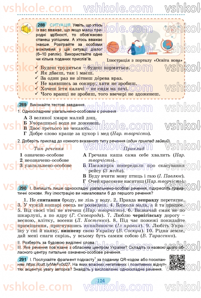 Страница 124 | Підручник Українська мова 8 клас В.В. Заболотний, О.В. Заболотний 2025