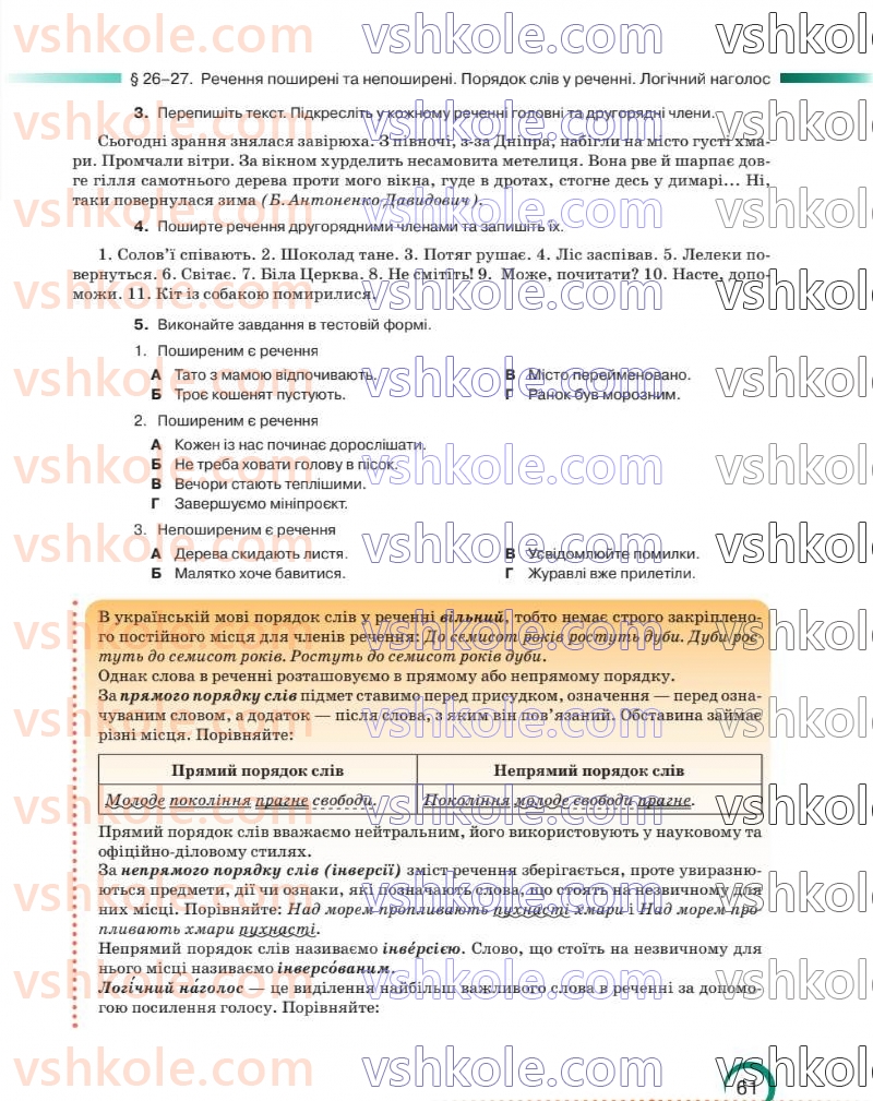 Страница 61 | Підручник Українська мова 8 клас О.М. Авраменко 2025