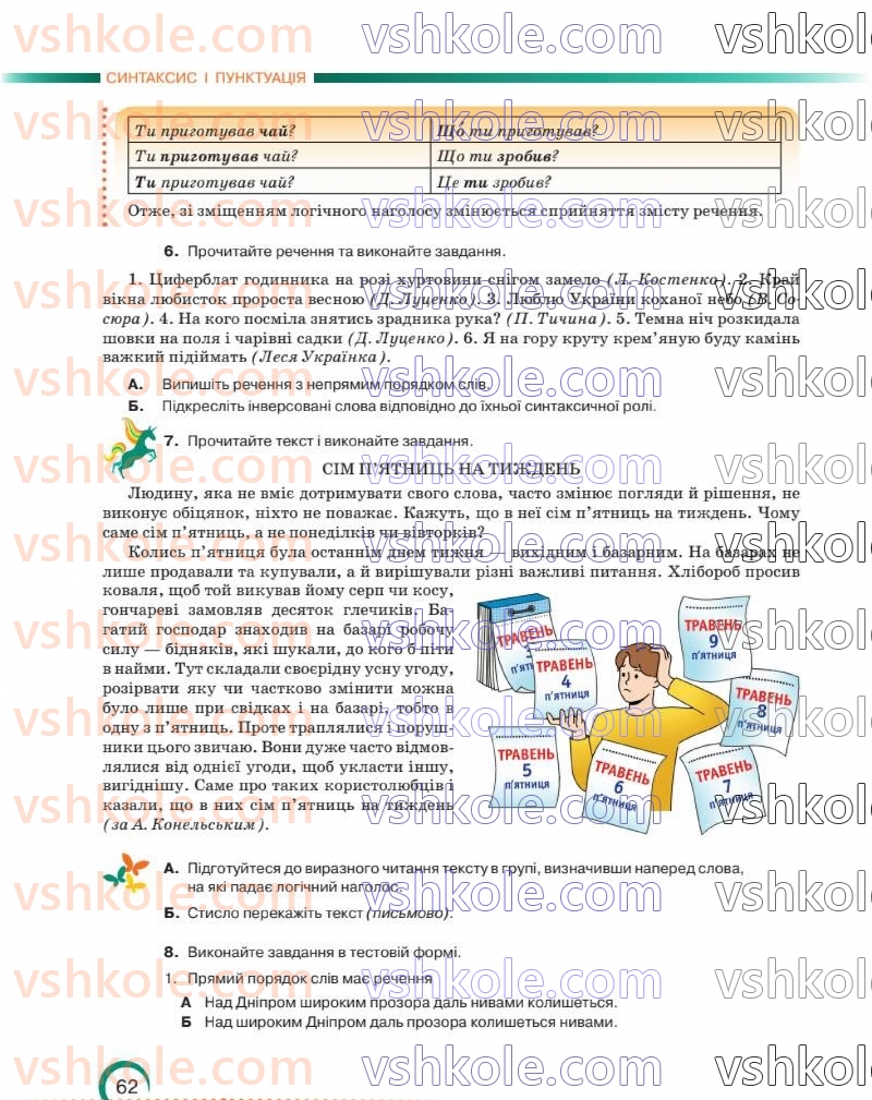 Страница 62 | Підручник Українська мова 8 клас О.М. Авраменко 2025