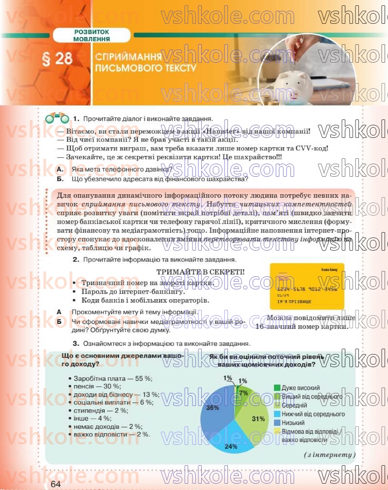 Страница 64 | Підручник Українська мова 8 клас О.М. Авраменко 2025
