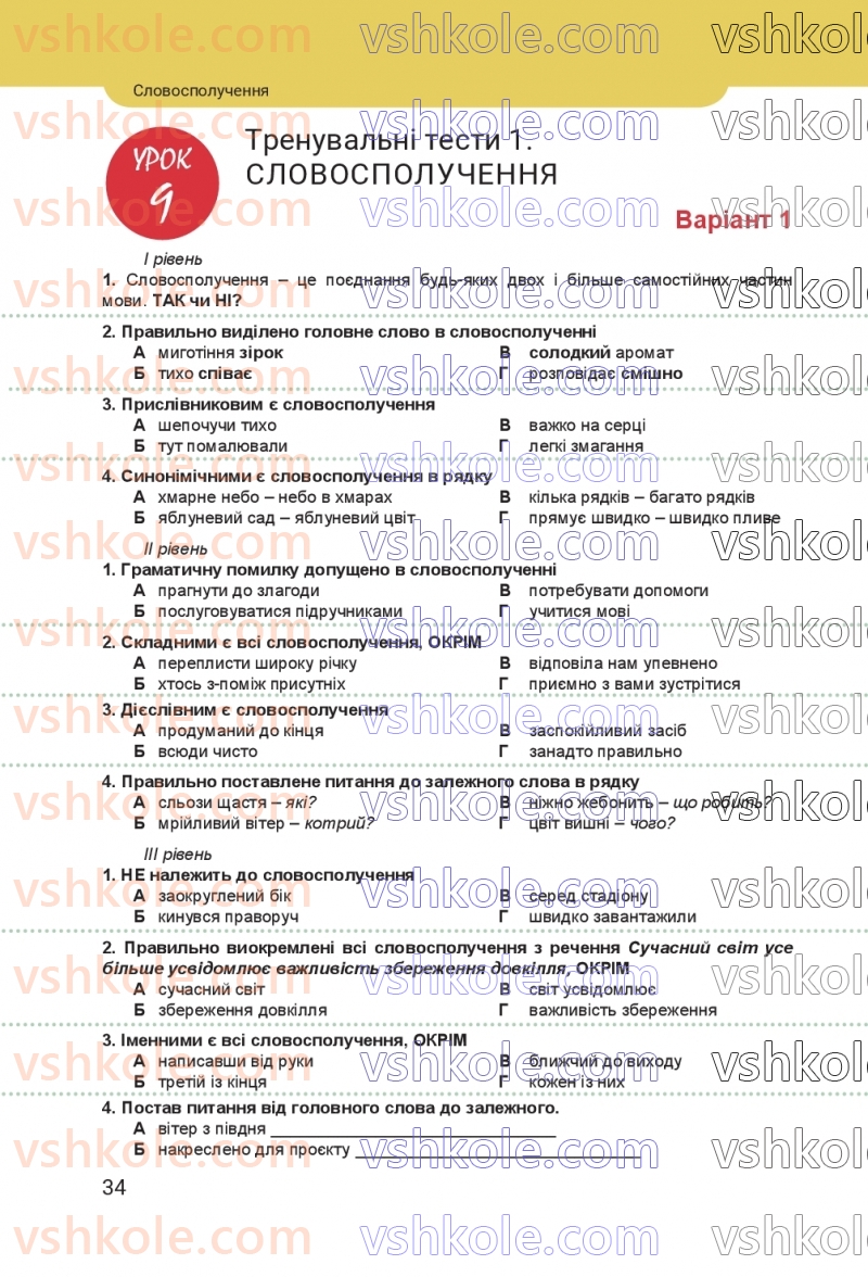 Страница 34 | Підручник Українська мова 8 клас А.В. Онатій, Т.П. Ткачук 2025
