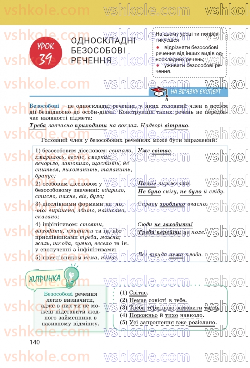 Страница 140 | Підручник Українська мова 8 клас А.В. Онатій, Т.П. Ткачук 2025