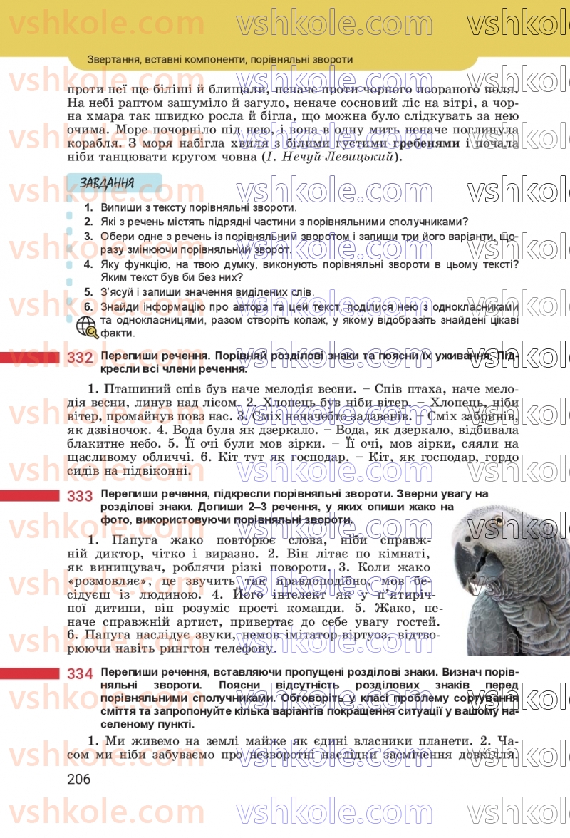Страница 206 | Підручник Українська мова 8 клас А.В. Онатій, Т.П. Ткачук 2025