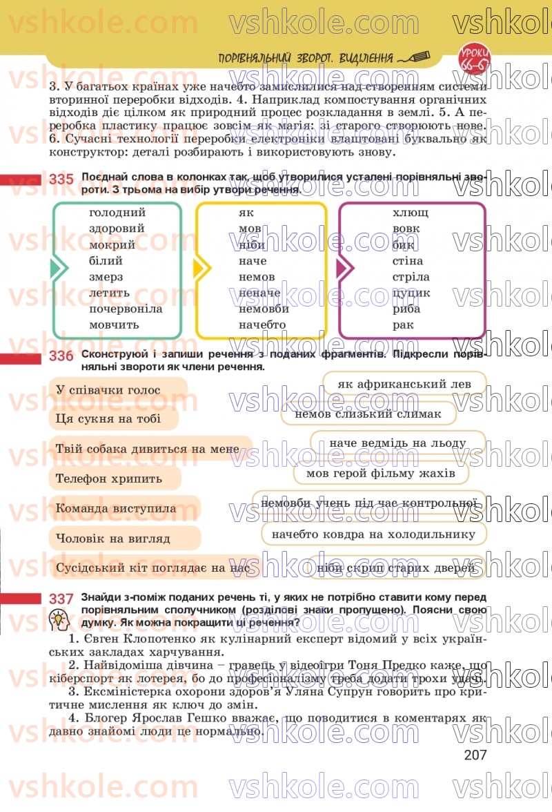 Страница 207 | Підручник Українська мова 8 клас А.В. Онатій, Т.П. Ткачук 2025