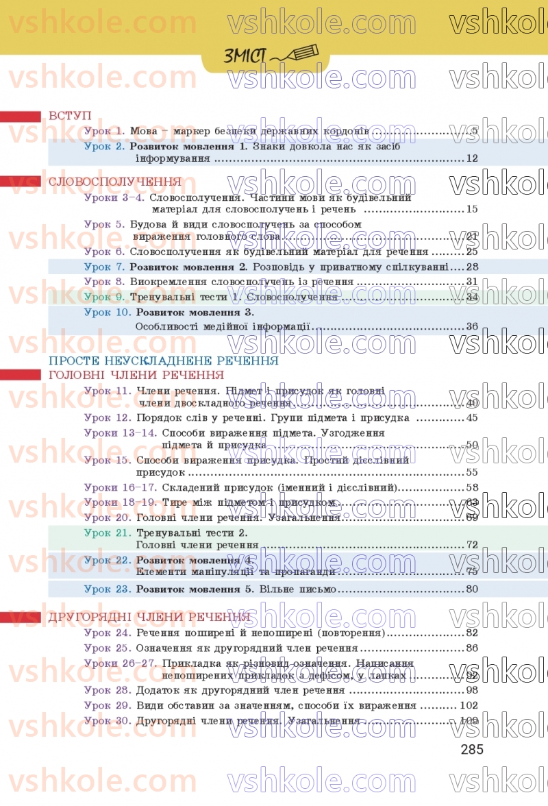 Страница 285 | Підручник Українська мова 8 клас А.В. Онатій, Т.П. Ткачук 2025