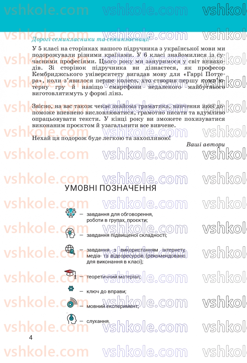 Страница 4 | Підручник Українська мова 7 клас А.В. Онатій, Т.П. Ткачук 2024