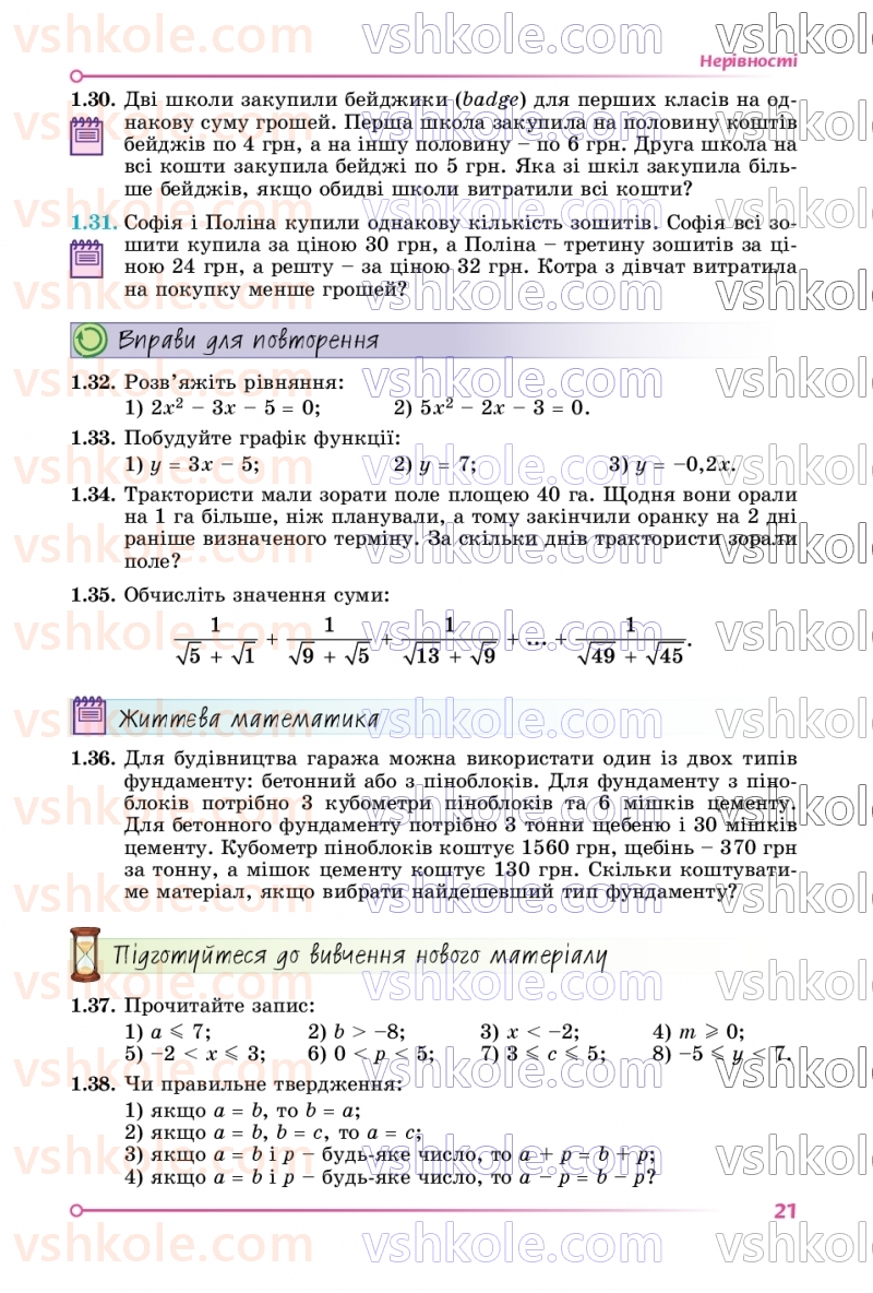 Страница 21 | Підручник Алгебра 9 клас О.С. Істер 2026