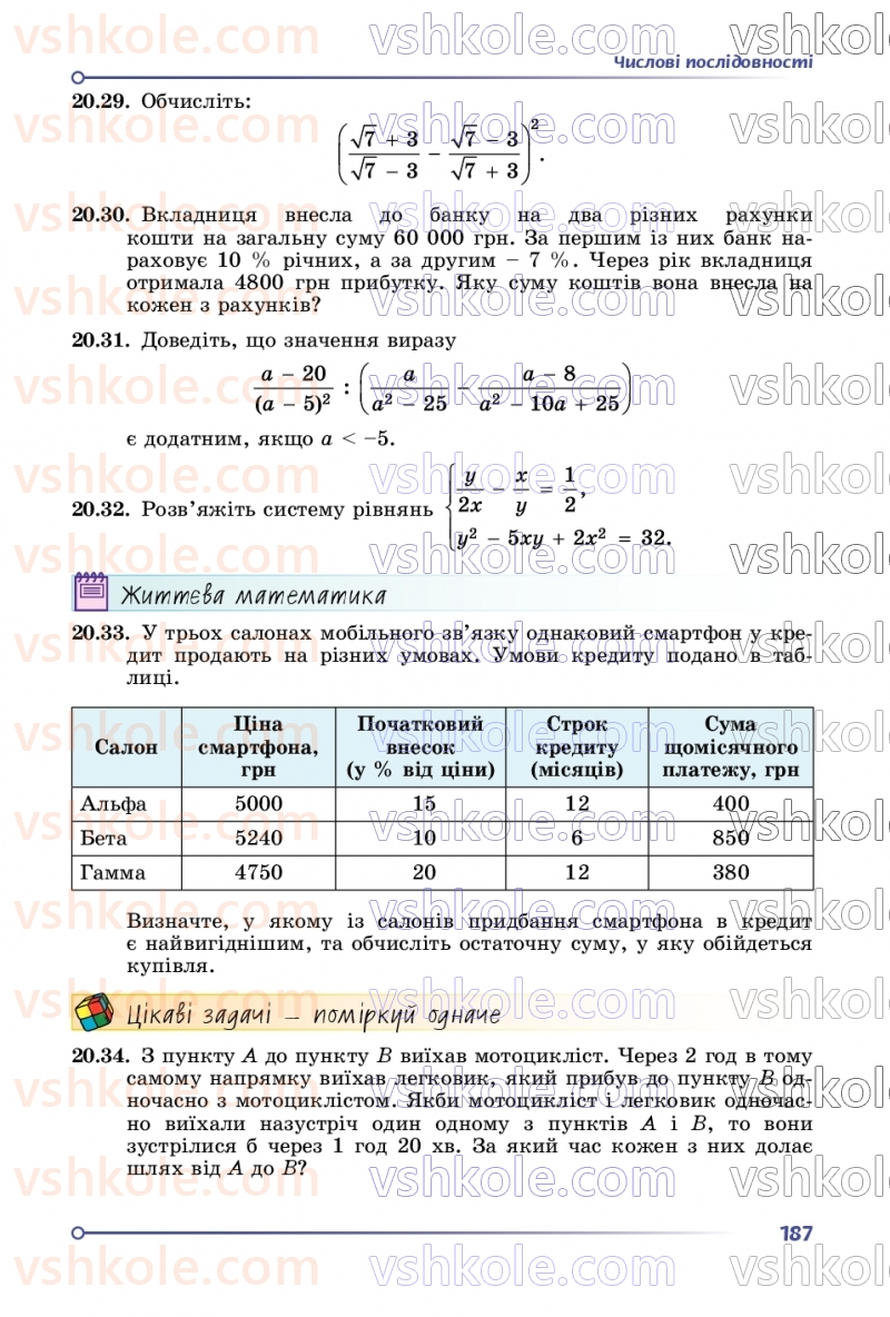 Страница 187 | Підручник Алгебра 9 клас О.С. Істер 2026