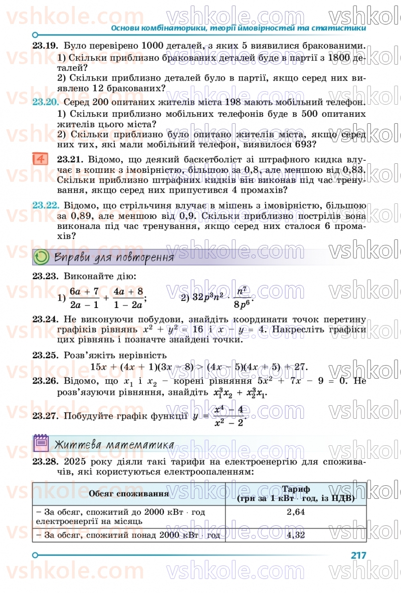 Страница 217 | Підручник Алгебра 9 клас О.С. Істер 2026