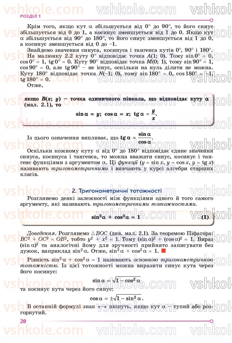 Страница 20 | Підручник Геометрія 9 клас О.С. Істер 2026