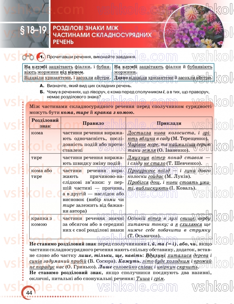 Страница 44 | Підручник Українська мова 9 клас О.М. Авраменко, З.Р. Тищенко 2026