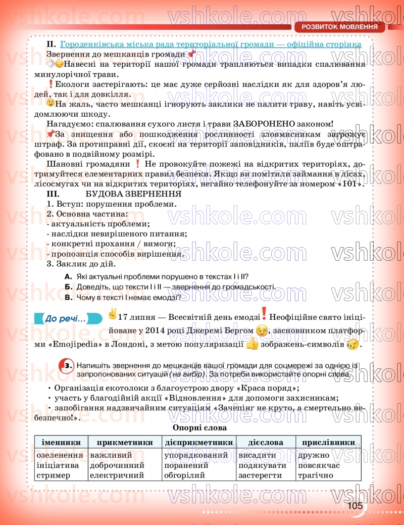 Страница 105 | Підручник Українська мова 9 клас О.М. Авраменко, З.Р. Тищенко 2026