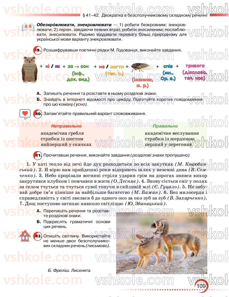 Страница 109 | Підручник Українська мова 9 клас О.М. Авраменко, З.Р. Тищенко 2026