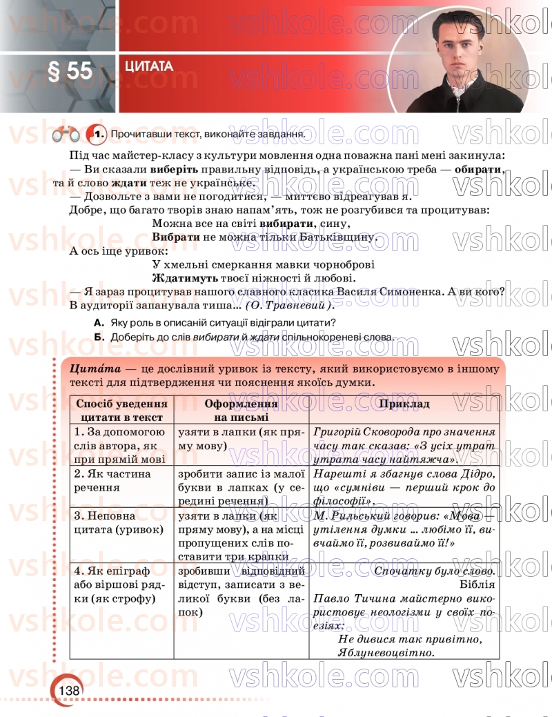 Страница 138 | Підручник Українська мова 9 клас О.М. Авраменко, З.Р. Тищенко 2026