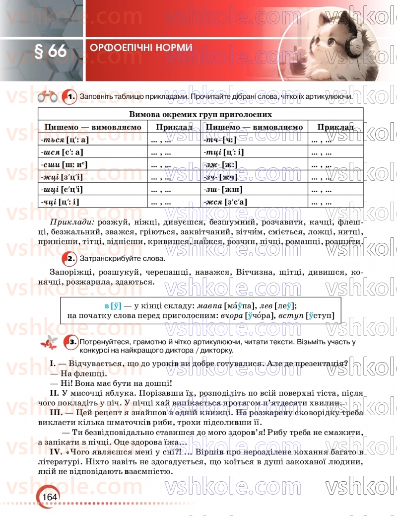 Страница 164 | Підручник Українська мова 9 клас О.М. Авраменко, З.Р. Тищенко 2026