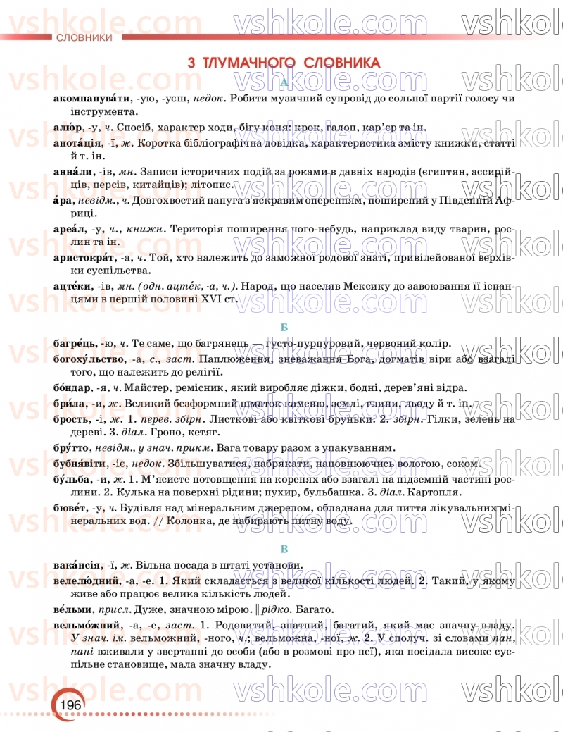Страница 196 | Підручник Українська мова 9 клас О.М. Авраменко, З.Р. Тищенко 2026