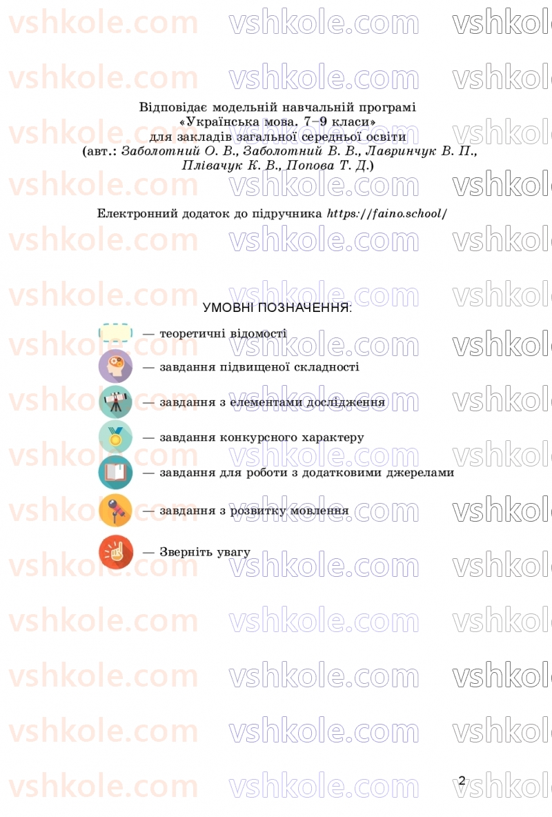 Страница 2 | Підручник Українська мова 9 клас О.В. Заболотний, В.В. Заболотний 2026